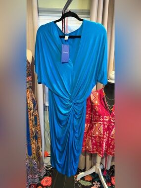 Floerns Teal Twist-Front Midi Dress - Bold Teal